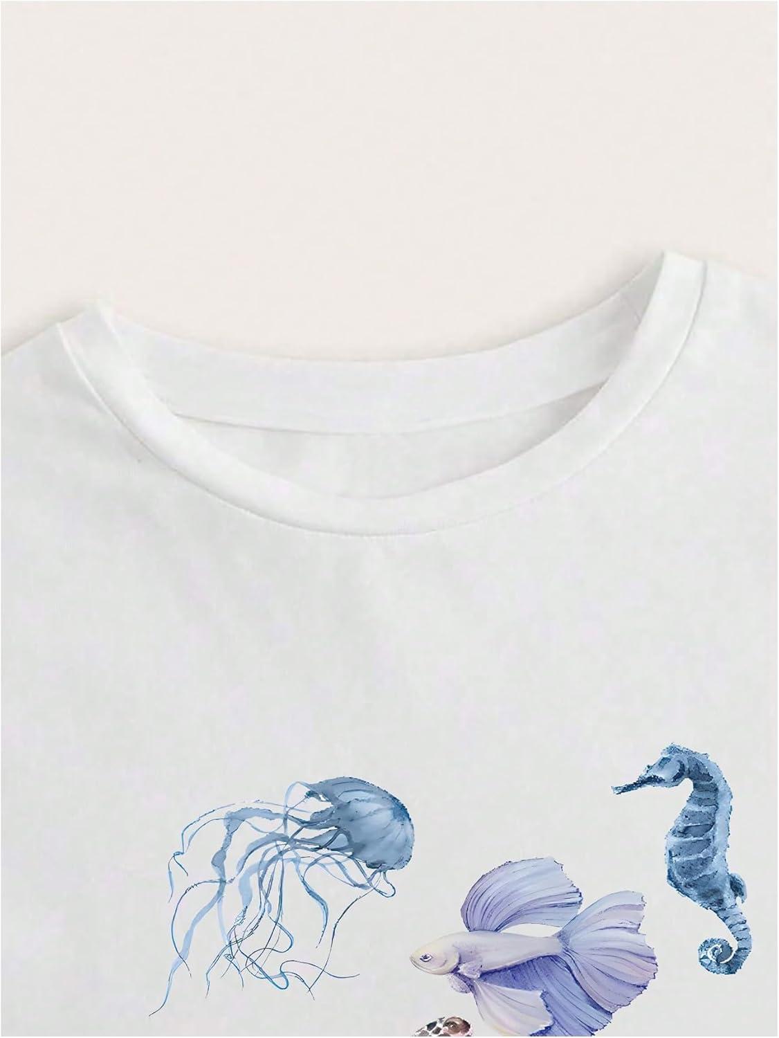 imageMakeMeChic Womens Graphic Print Tee Round Neck Short Sleeve Slim Fitted Crop Y2K T Shirt TopWhite I