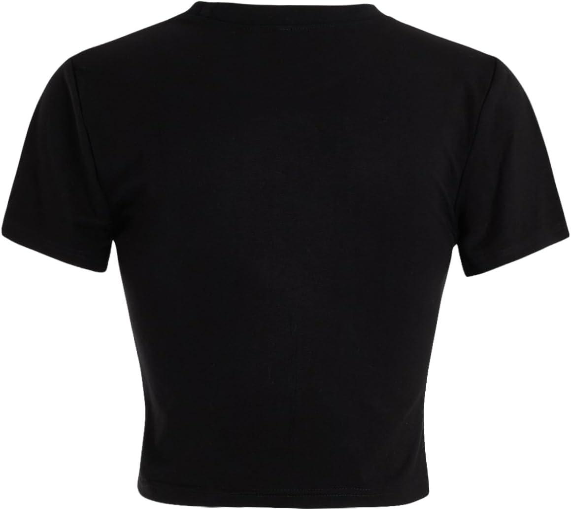 imageMakeMeChic Womens Summer Cheetah Print Bow Crop Tops Crew Neck Short Sleeve Y2k Tee ShirtBlack