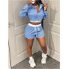 imageMakeMeChic Womens 2 Piece Fall Outfit Striped Long Sleeve Button Down Shirt Crop Tops and Shorts SetBlue and White