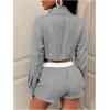 imageMakeMeChic Womens 2 Piece Fall Outfit Striped Long Sleeve Button Down Shirt Crop Tops and Shorts SetGrey
