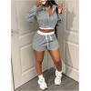 imageMakeMeChic Womens 2 Piece Fall Outfit Striped Long Sleeve Button Down Shirt Crop Tops and Shorts SetGrey