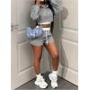 imageMakeMeChic Womens 2 Piece Fall Outfit Striped Long Sleeve Button Down Shirt Crop Tops and Shorts SetGrey