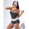 imageMakeMeChic Womens 2 Piece Outfits Contrast Binding Cami Crop Top and Shorts Summer Matching SetGrey