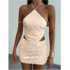 imageMakeMeChic Womens 2 Piece Outfits Glitter Sequin Halter Crop Top and Bodycon Mini Skirt Party SetsApricot