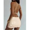 imageMakeMeChic Womens 2 Piece Outfits Glitter Sequin Halter Crop Top and Bodycon Mini Skirt Party SetsApricot