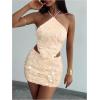 imageMakeMeChic Womens 2 Piece Outfits Glitter Sequin Halter Crop Top and Bodycon Mini Skirt Party SetsApricot