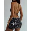 imageMakeMeChic Womens 2 Piece Outfits Glitter Sequin Halter Crop Top and Bodycon Mini Skirt Party SetsBlack