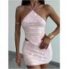 imageMakeMeChic Womens 2 Piece Outfits Glitter Sequin Halter Crop Top and Bodycon Mini Skirt Party SetsPink