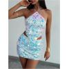 imageMakeMeChic Womens 2 Piece Outfits Glitter Sequin Halter Crop Top and Bodycon Mini Skirt Party SetsWhite