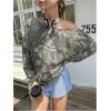 imageMakeMeChic Womens Camo Off The Shoulder Tee Shirt Long Sleeve Oversized Streetwear TopsArmy Green