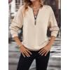 imageMakeMeChic Womens Casual Half Zip Round Neck Long Sleeve Loose Oversized Sweatshirt TopApricot