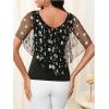 imageMakeMeChic Womens Floral Mesh Cold Shoulder Tees Top V Neck Cut Out Tee Shirt TopsBlack