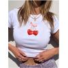 imageMakeMeChic Womens Graphic Print Tee Round Neck Short Sleeve Slim Fitted Crop Y2K T Shirt TopWhite