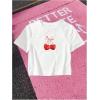imageMakeMeChic Womens Graphic Print Tee Round Neck Short Sleeve Slim Fitted Crop Y2K T Shirt TopWhite