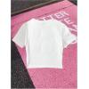 imageMakeMeChic Womens Graphic Print Tee Round Neck Short Sleeve Slim Fitted Crop Y2K T Shirt TopWhite