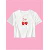 imageMakeMeChic Womens Graphic Print Tee Round Neck Short Sleeve Slim Fitted Crop Y2K T Shirt TopWhite