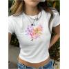 imageMakeMeChic Womens Graphic Print Tee Round Neck Short Sleeve Slim Fitted Crop Y2K T Shirt TopWhite C