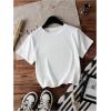 imageMakeMeChic Womens Graphic Print Tee Round Neck Short Sleeve Slim Fitted Crop Y2K T Shirt TopWhite E