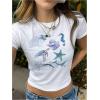 imageMakeMeChic Womens Graphic Print Tee Round Neck Short Sleeve Slim Fitted Crop Y2K T Shirt TopWhite I