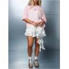 imageMakeMeChic Womens Lace Number Print Short Sleeve V Neck Loose Fit Jersey Shirts Tee TopsLight Pink