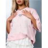 imageMakeMeChic Womens Lace Number Print Short Sleeve V Neck Loose Fit Jersey Shirts Tee TopsLight Pink
