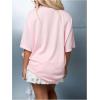 imageMakeMeChic Womens Lace Number Print Short Sleeve V Neck Loose Fit Jersey Shirts Tee TopsLight Pink