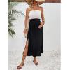 imageMakeMeChic Womens Maternity Skirt Elastic Waist Split Side Pleated Summer Pregnancy Long SkirtsBlack