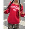 imageMakeMeChic Womens Off the Shoulder Sweatshirt Y2K Oversized Sweatshirt Tops PulloversRed