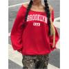 imageMakeMeChic Womens Off the Shoulder Sweatshirt Y2K Oversized Sweatshirt Tops PulloversRed