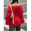 imageMakeMeChic Womens Off the Shoulder Sweatshirt Y2K Oversized Sweatshirt Tops PulloversRed