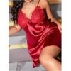 imageMakeMeChic Womens Plus Size Babydoll Nightgown Contrast Lace Spaghetti Strap Open Back Satin Slip DressBurgundy