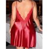 imageMakeMeChic Womens Plus Size Babydoll Nightgown Contrast Lace Spaghetti Strap Open Back Satin Slip DressBurgundy