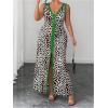 imageMakeMeChic Womens Plus Size Leopard Print Dress Deep V Neck Split Sleeveless Maxi DressMulticolor