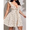 imageMakeMeChic Womens Plus Size Polka Dots Dress Sweetheart Ruffle Sleeveless Shirred Short DressesApricot