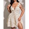 imageMakeMeChic Womens Plus Size Polka Dots Dress Sweetheart Ruffle Sleeveless Shirred Short DressesApricot