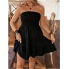 imageMakeMeChic Womens Plus Size Strapless Ruffle Tiered Flowy Tube Dress Shirred Bandeau Short DressesBlack