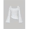 imageMakeMeChic Womens Polka Dots Tops Bell Sleeve Mesh Square T Shirt Asymmetrical Bow Tie Going Out TopsBlue