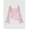 imageMakeMeChic Womens Polka Dots Tops Bell Sleeve Mesh Square T Shirt Asymmetrical Bow Tie Going Out TopsPink