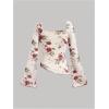 imageMakeMeChic Womens Polka Dots Tops Bell Sleeve Mesh Square T Shirt Asymmetrical Bow Tie Going Out TopsRed and White