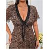 imageMakeMeChic Womens Summer Y2K Plus Size Midi Dress Cheetah Print Lace Trim A Line DressesMulticolor