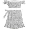 imageMakeMeChic Womens Two Piece Floral Knot Shirred Back Cami Crop Top and Ruffle Wrap Skirt SetWhite