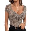 imageMakeMeChic Womens Leopard Print Tops Sweetheart Knot Backless Short Sleeve T Shirt TopMulticolor