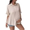 imageMakeMeChic Womens Maternity Blouse Linen Half Sleeve Collar Ruffle Button Down Shirt Pregnancy TopApricot