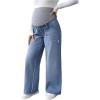 imageMakeMeChic Womens Maternity Jeans Rib Knitted Straight Leg Pregnancy Denim PantsMedium Wash