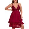 imageMakeMeChic Womens Plus Size Lace 3D Floral Nightgowns V Neck Babydoll Lingerie Sleep DressBurgundy