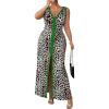 imageMakeMeChic Womens Plus Size Leopard Print Dress Deep V Neck Split Sleeveless Maxi DressMulticolor