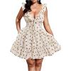 imageMakeMeChic Womens Plus Size Polka Dots Dress Sweetheart Ruffle Sleeveless Shirred Short DressesApricot