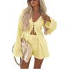 imageMakeMeChic Womens Y2k Two Piece Sets Bell Sleeve Tie Front Tops and Wide Leg Shorts SetYellow