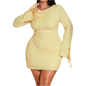 imageMakeMeChic Womens Plus Size Mini Dress Backless Bell Sleeve Bodycon Going Out Y2k Party DressesYellow