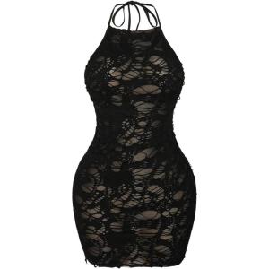 imageMakeMeChic Womens Plus Size Summer Halter Dress Sleeveless Bodycon Y2K Mini DressesBlack